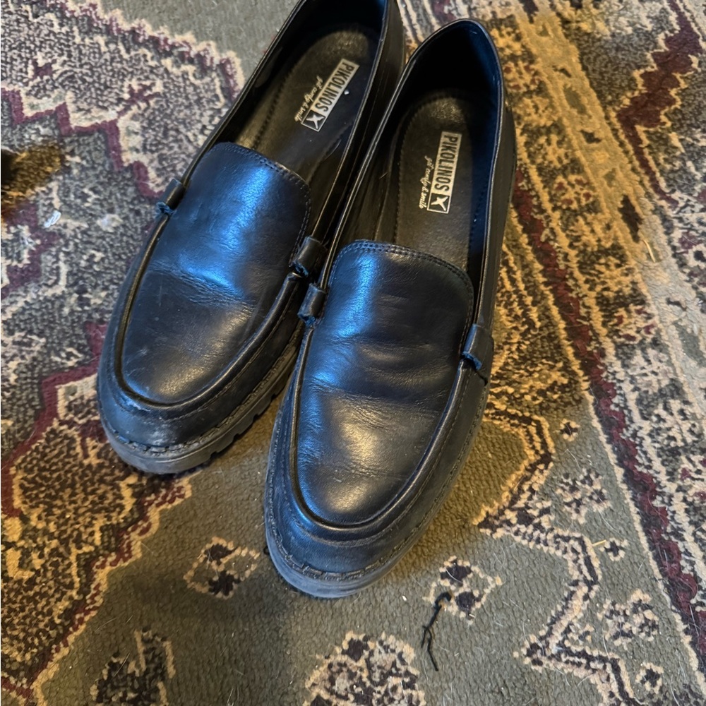 PIKOLINOS Black Leather Flats Timeless Slip-On Loafers